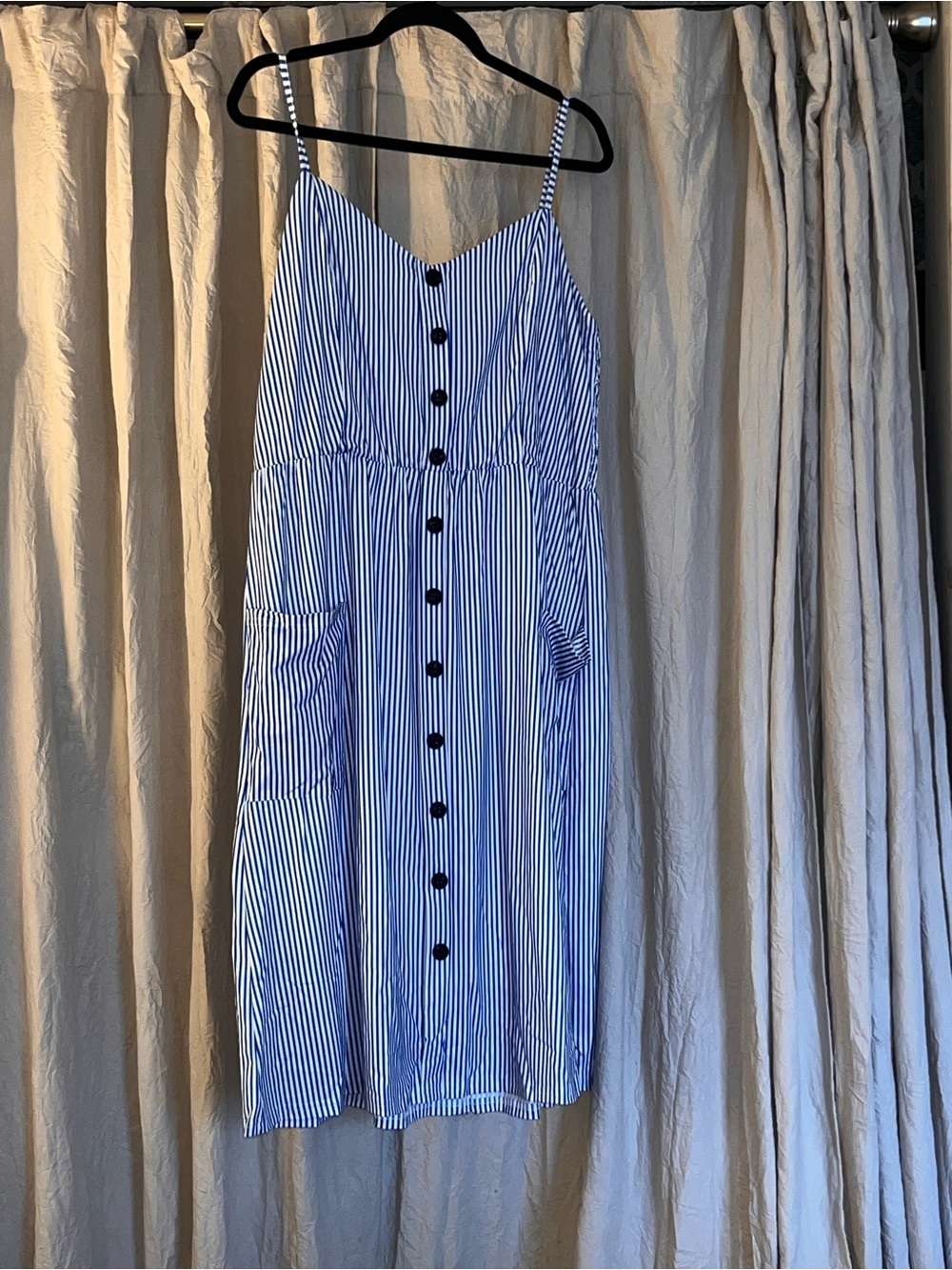 Amazon Blue and White Striped Button-Front Midi Dress